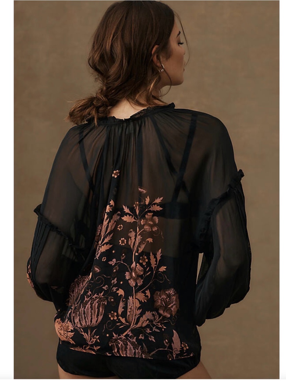 New Anthropologie Florence Balducci Pintuck Blouse Floral black motif Small - Picture 3 of 13